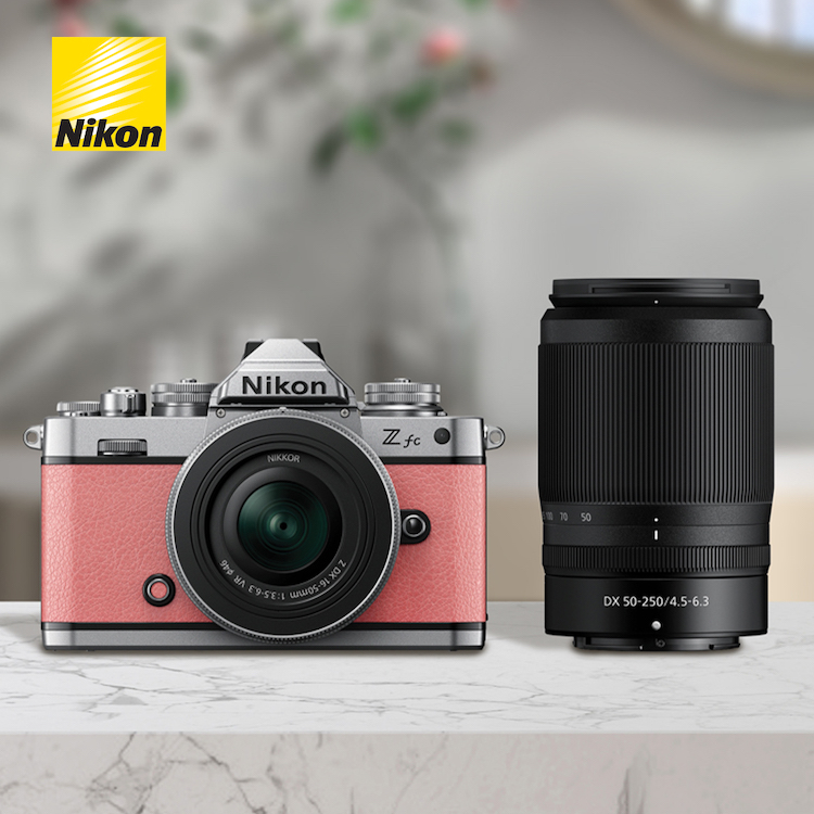 Nikon’s Z fc Mirrorless Camera - Coral Pink + Z DX 16-50mm + Z DX 50-250mm Lens Kit – 
851095