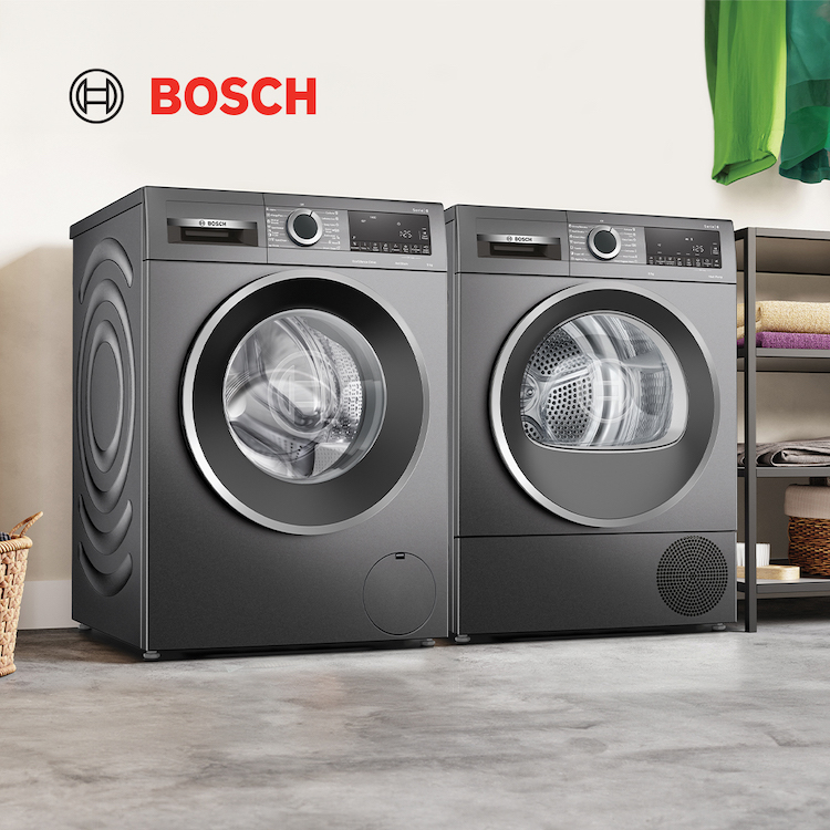 Bosch’s 9kg Front Load Washing Machine  – WGG2449RAU  + Bosch’s 8kg Heat Pump Dryer  – WQG235DRAU 