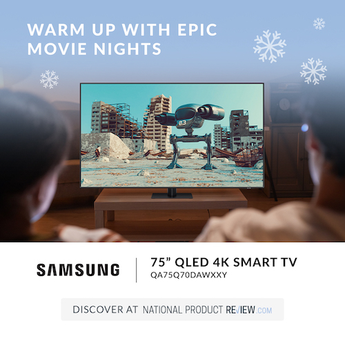 Samsung 75” QLED TV with a Samsung soundbar