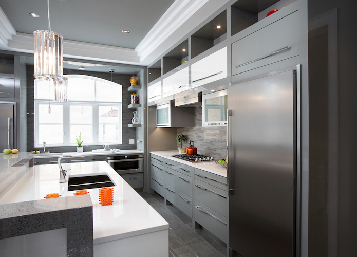 polished or brushed metallic finishes